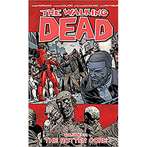 Cover depicts Rick Grimes and Governor Pamela Milton standing against a backdrop of contrasting communities, symbolizing the volume's exploration of societal complexities.