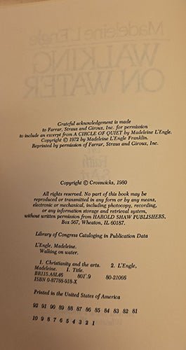 Madeleine L’Engle — Walking on Water: Reflections on Faith & Art First Edition – rare, vintage, or collectible item from Deb’s Book Paradise