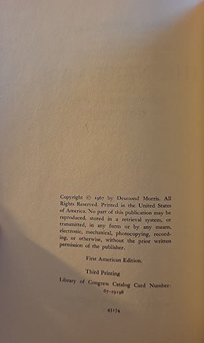 The Naked Ape: A Zoologist’s Study of the Human Animal - First American Edition – rare, vintage, or collectible item from Deb’s Book Paradise