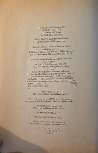 W.E.B. Du Bois: Biography of a Race, 1868–1919 – rare, vintage, or collectible item from Deb’s Book Paradise