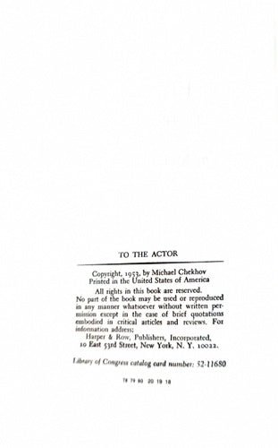 To the Actor: On the Technique of Acting – rare, vintage, or collectible item from Deb’s Book Paradise