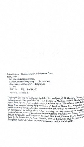 Act One: An Autobiography by Moss Hart - signed – rare, vintage, or collectible item from Deb’s Book Paradise