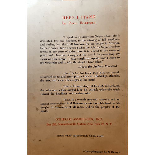 Here I Stand: Paul Robeson – rare and collectible book from Deb’s Rare Books