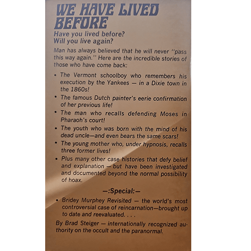 The enigma of Reincarnation: We have Lived Before – rare and collectible book from Deb’s Rare Books