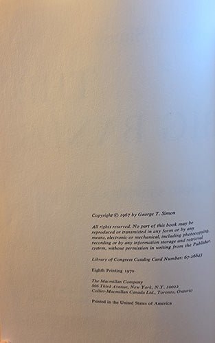Copyright and publication page of The Big Bands, Macmillan, eighth printing 1970.