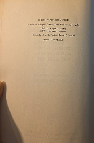 Copyright page of Five Black Writers showing the second printing published in 1971 by New York University Press.