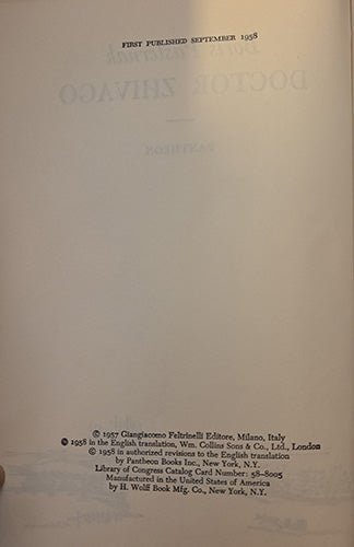 Dr. Zhivago - first edition with jacket – rare, vintage, or collectible item from Deb’s Book Paradise