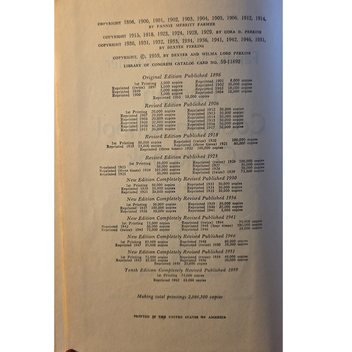 Fannie Farmer Boston Cooking School Cookbook 1962 Tenth Edition Hardcover