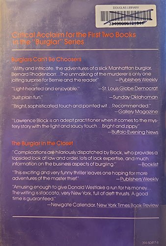 Back cover showing critical praise for the Bernie Rhodenbarr mystery series