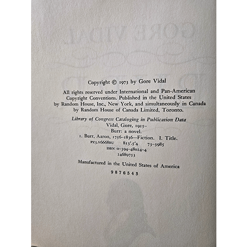 Burr: A Novel by Gore Vidal – rare and collectible book from Deb’s Rare Books