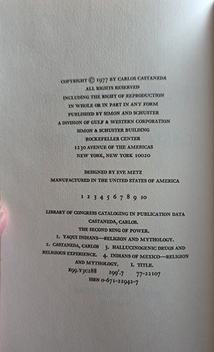 The Second Ring of Power — Carlos Castaneda — 1977 First Edition, First Printing, Near Fine in Brodart – rare, vintage, or collectible item from Deb’s Book Paradise