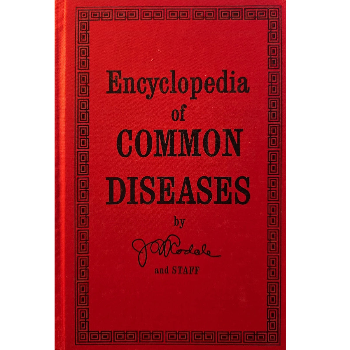 A red hardcover book titled 'Encyclopedia of Common Diseases' with black serif text and a black decorative border, shown against a white background.