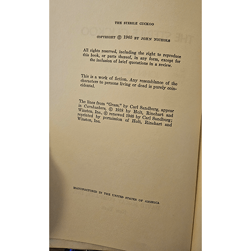 The Sterile Cuckoo – rare and collectible book from Deb’s Rare Books