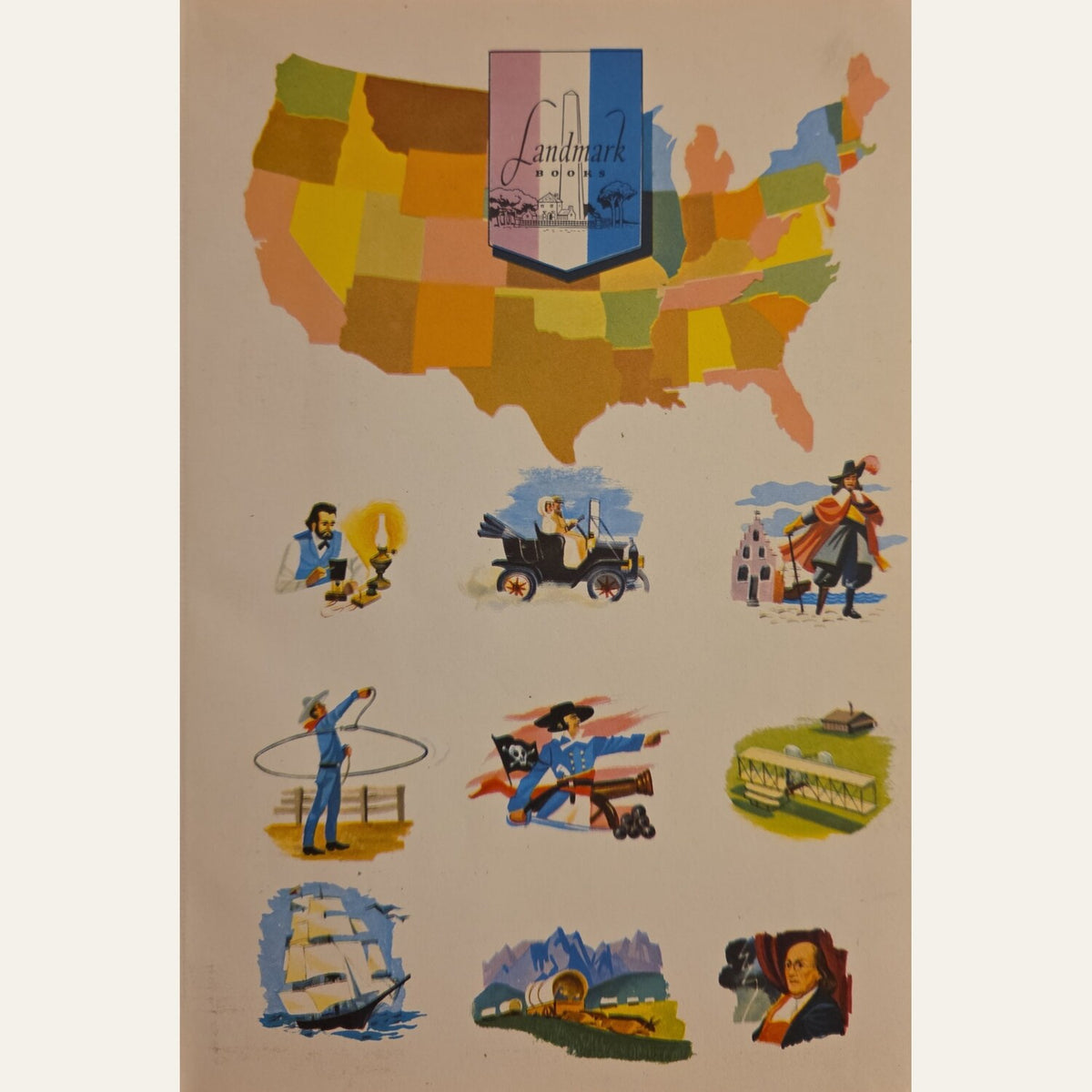 Color illustrated Landmark Books series endpaper in Custer’s Last Stand