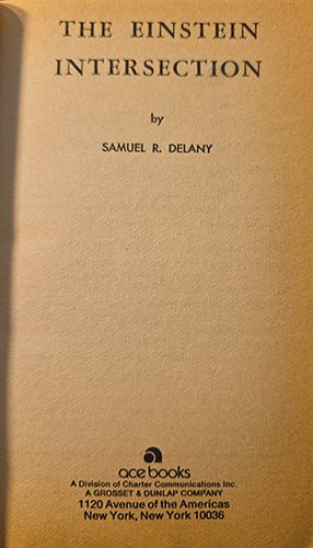The front cover of the book 'The Einstein Intersection' by Samuel R. Delany, published by Ace Books.
