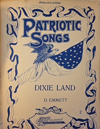 Sheet music cover for 'Patriotic Songs' featuring an eagle and American flag design.