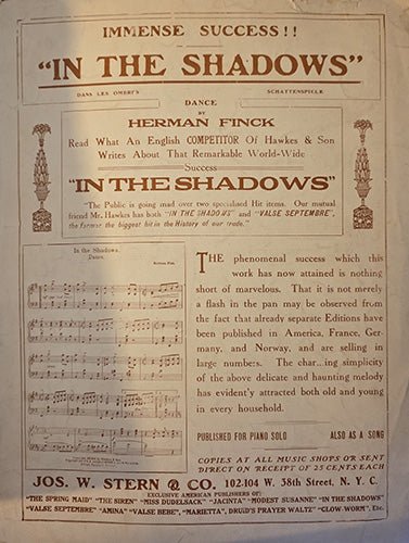 back cover of svintage sheet music "Down South."
