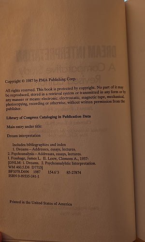 Dream Interpretation copyright page PMA Publishing 1987