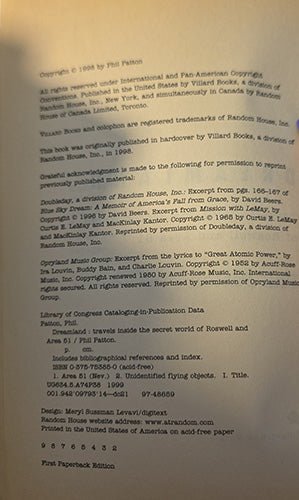 A close-up of a printed copyright page from 'Doublebells' by Phil Fulton, showing publication details and publisher information for Random House and Opdyr Music.