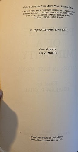 Copyright page of Portrait of a Minority: Asians in East Africa, Oxford University Press, 1965, printed and bound in Nairobi.