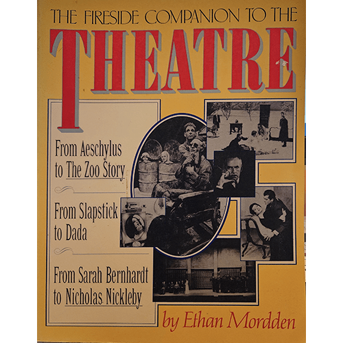 The cover of The Fireside Companion to the Theatre features an ornate theatre curtain, partially open to reveal a dimly lit stage with a spotlight shining in the center. The title is prominently displayed in elegant, gold-embossed lettering at the top, with intricate border designs framing the edges.