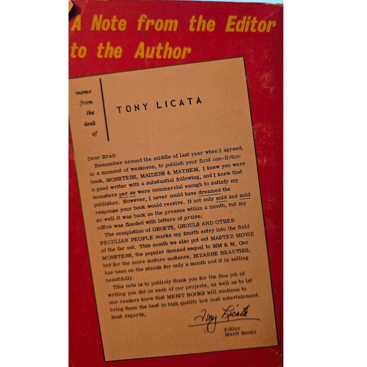 Ghosts, Ghouls and Other Peculiar People — Brad Steiger — Signed Association Copy Presented to Ivan T. Sanderson