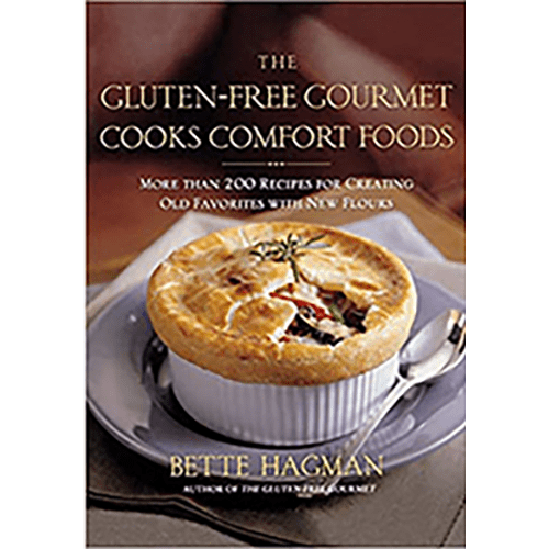Cover of The Gluten-Free Gourmet Cooks Comfort Foods by Bette Hagman, featuring a golden pot pie in a white ramekin on a warm-toned background.