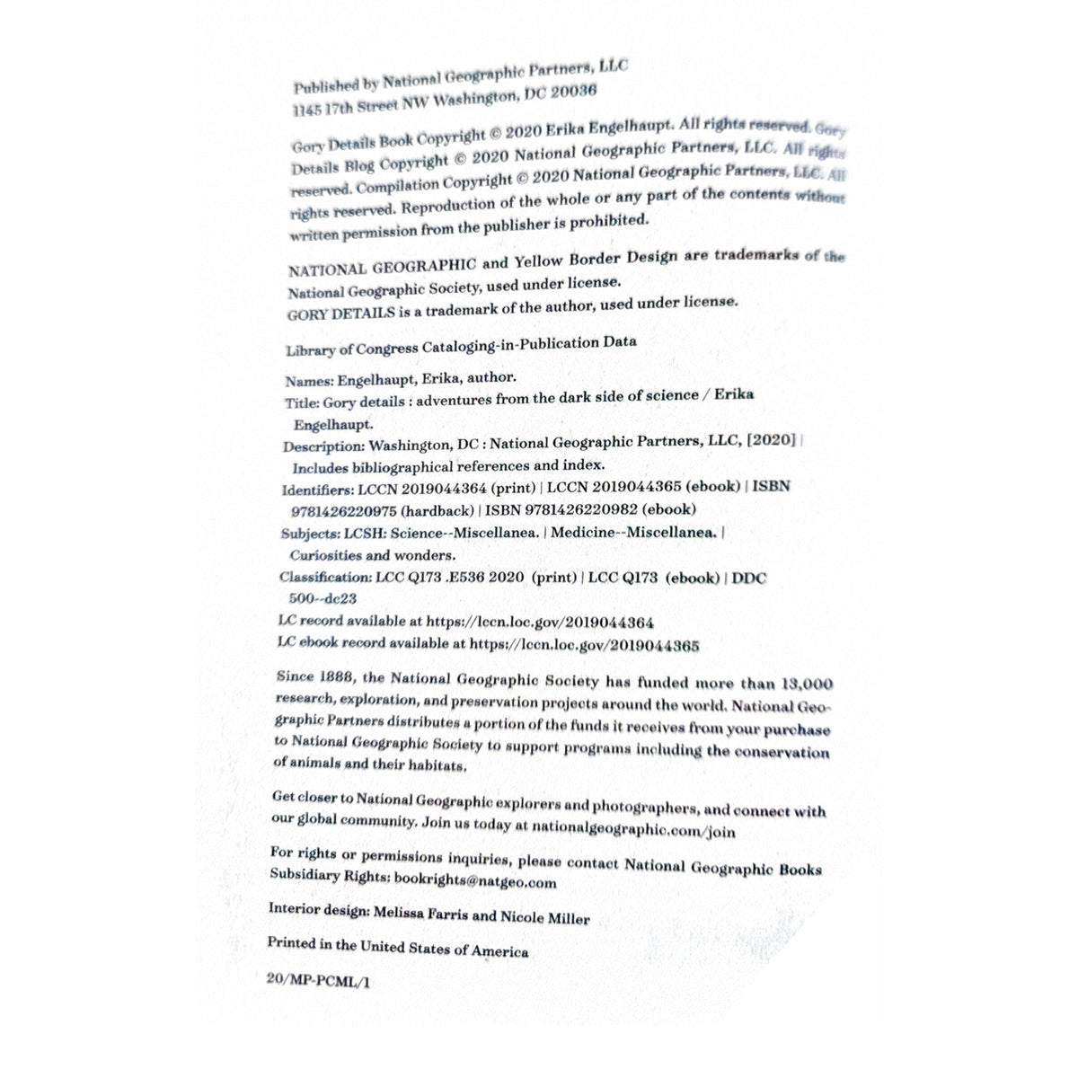 A scanned book cover or printed publication page with visible text from National Geographic Partners LLC, including the title 'The Great Ape and the Human Family' and publication details.