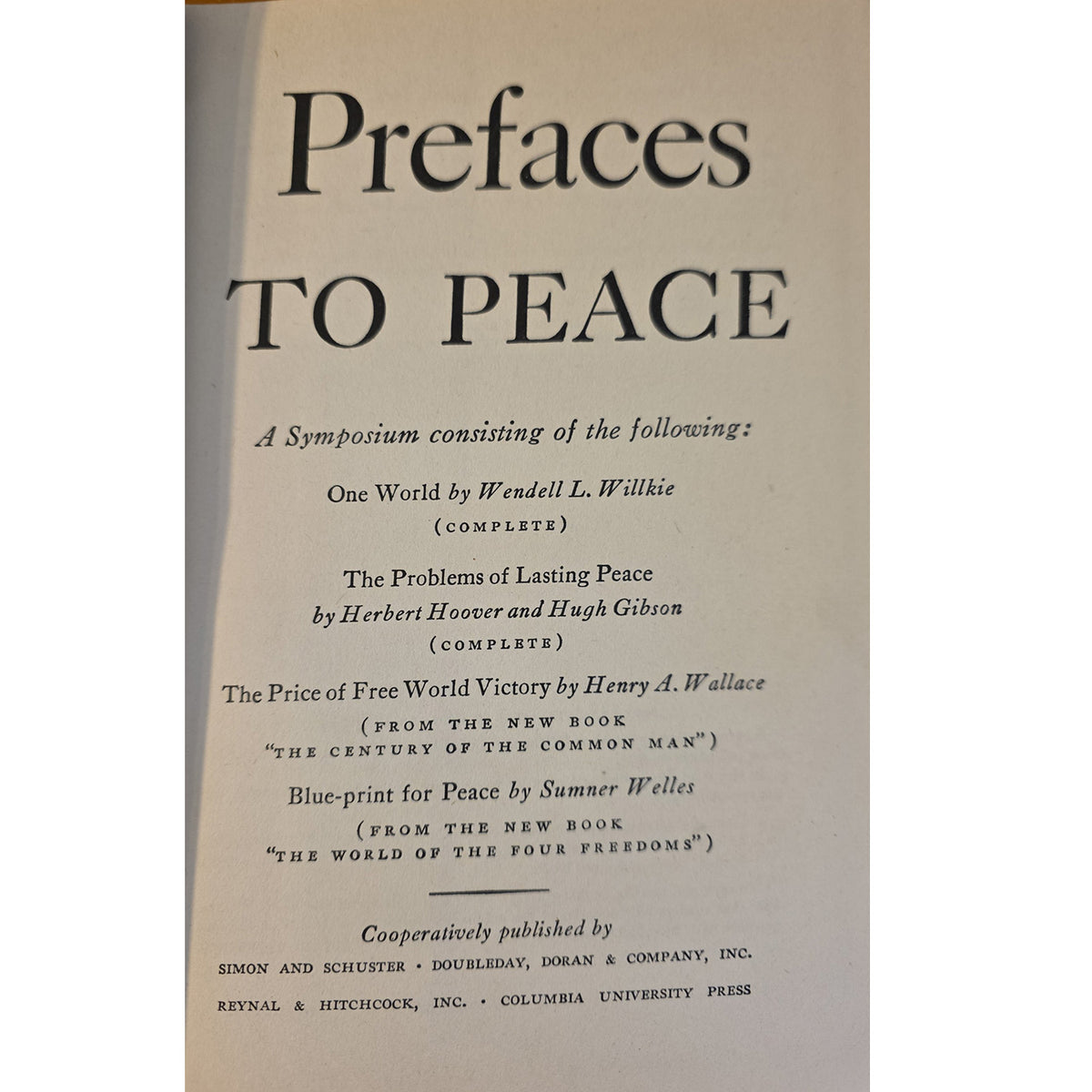 Prefaces to Peace title page listing four works and the four cooperating publishers.