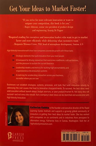Back cover of High Velocity Innovation with author bio and summary