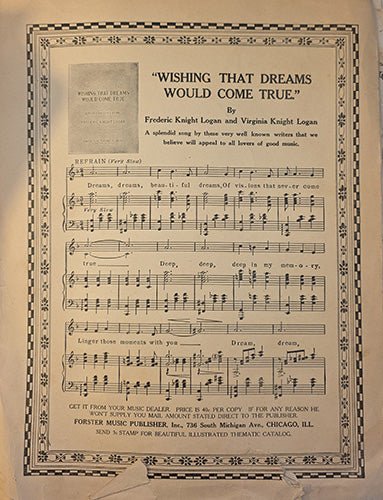 Sheet music for 'Wishing That Dreams Would Come True' with decorative border and text.