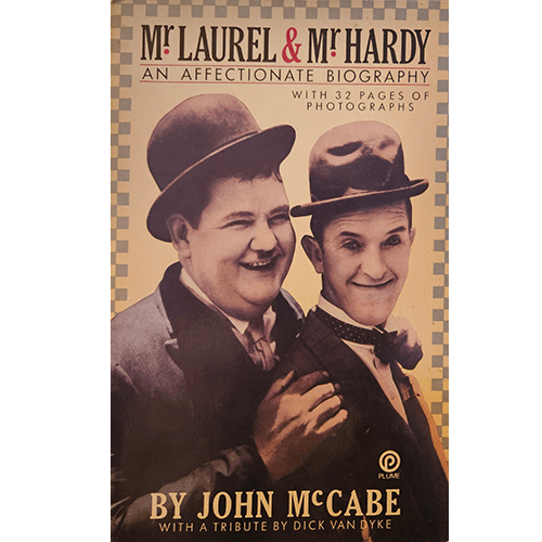 Cover of Mr. Laurel and Mr. Hardy: An Affectionate Biography showing the iconic comedy duo smiling in vintage costume with checkered border design.