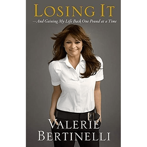 Cover of Losing It by Valerie Bertinelli featuring the actress in a white blouse, smiling confidently with title text above.