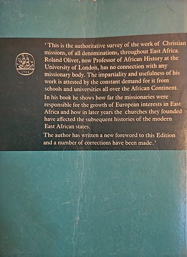 Back cover of The Missionary Factor in East Africa featuring publisher’s summary text describing the scope and significance of the book.