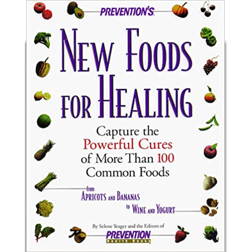 Cover of Prevention’s New Foods for Healing, featuring colorful images of fruits and vegetables with bold purple and red text on a white background.