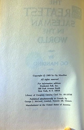The Greatest Salesman in the World by Og Mandino — 1968 First Edition – rare, vintage, or collectible item from Deb’s Book Paradise