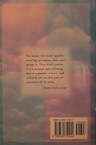 Back cover of Psychic Living with quote and barcode