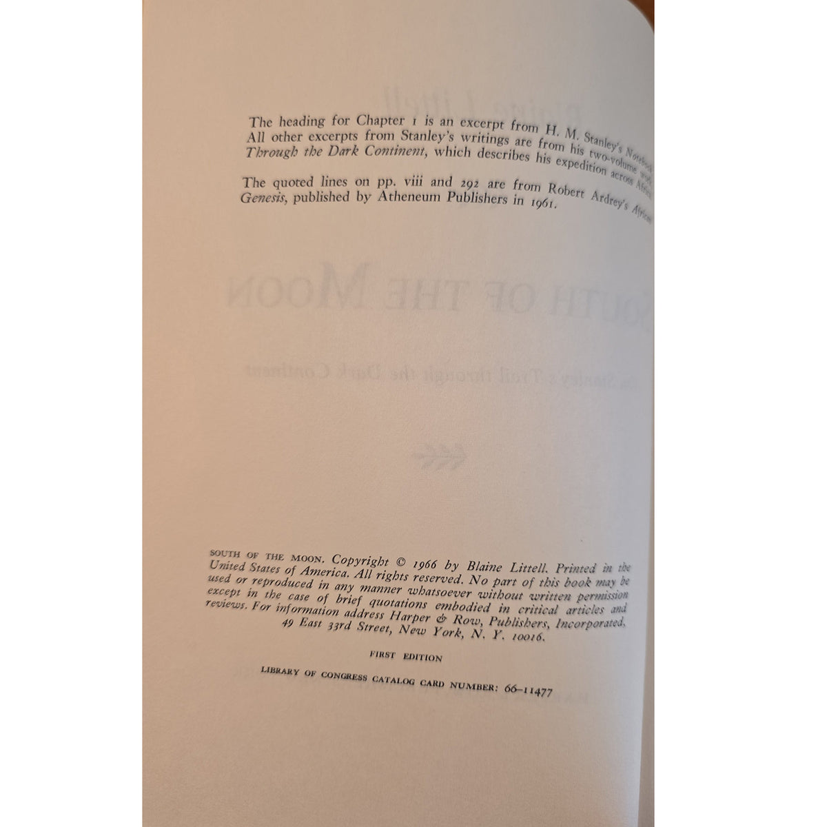 A photographed book page showing printed text on aged beige paper, likely a copyright or title page from a book.