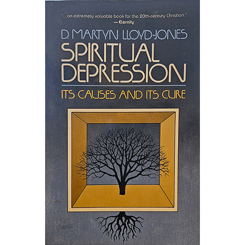 Cover of Spiritual Depression by D. Martyn Lloyd-Jones, featuring a tree with roots and branches in a geometric frame, symbolizing faith and growth.