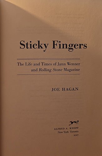 Title page of Sticky Fingers by Joe Hagan, Alfred A. Knopf hardcover first edition