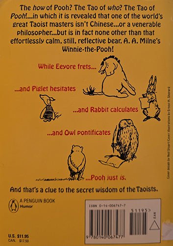 Back cover of The Tao of Pooh with illustration and descriptive text