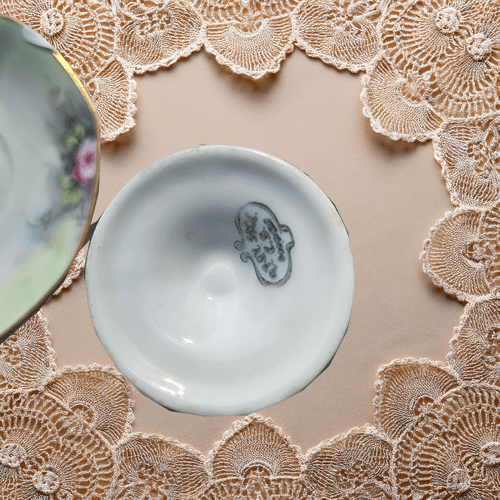 Vintage Booklover’s Tea Room Cup & Saucer – Gilded Porcelain with Hand-Painted Roses
