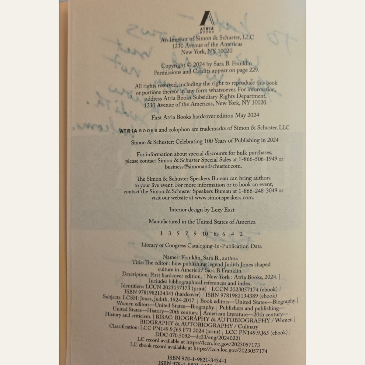 The back cover of a hardcover book showing publisher details, copyright information, and cataloging data for 'An Era of the Americans' by Sarah P. Franklin.