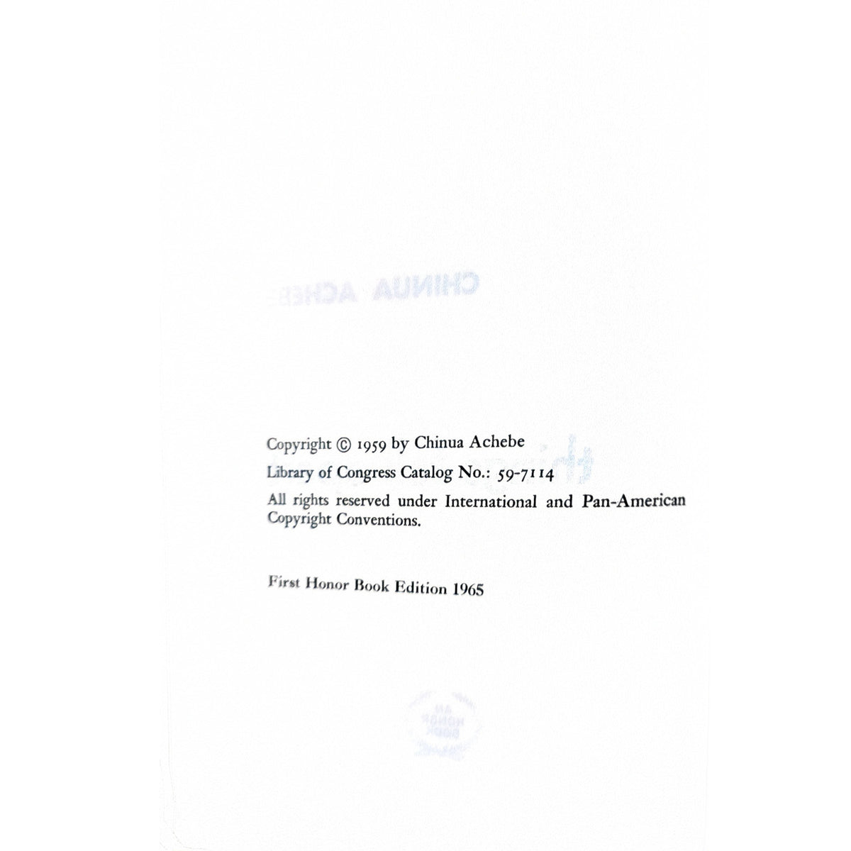 Copyright page identifying the first Honor Book edition as 1965.
