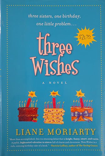 Front cover of Three Wishes by Liane Moriarty hardcover with illustrated dust jacket