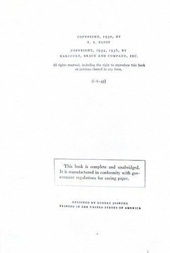 Collected Poems, 1909–1935 - TS Eliot – rare, vintage, or collectible item from Deb’s Book Paradise