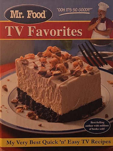 Front cover of Mr. Food TV Favorites cookbook featuring cheesecake and Mr. Food branding