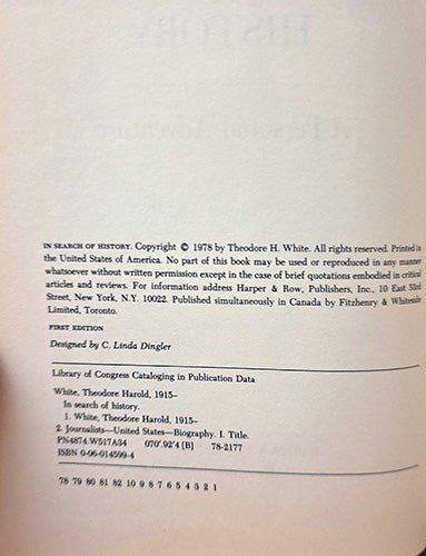In Search of History: A Personal Adventure (The Search for the Connection Between American Power and Purpose) by Theodore H. White | Jan 1, 1978 – rare, vintage, or collectible item from Deb’s Book Paradise