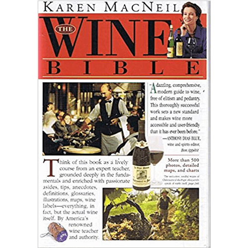 The cover of The Wine Bible features an elegant design with a rich burgundy background, showcasing a stylized grapevine motif and classic typography.