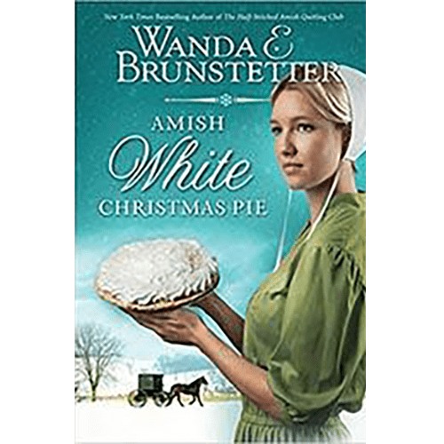 Amish woman holding a white pie with the title of the book.